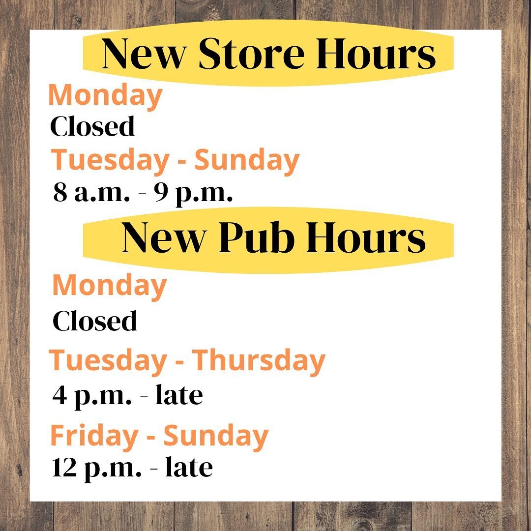 Here is our updated summer hours! Hope to see many new &amp; familiar faces in the store and on the patio in the coming months!